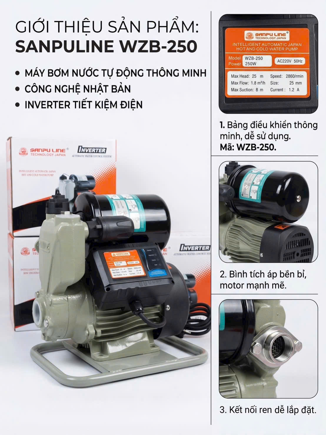 Máy Bơm Tăng Áp Điện tử SANPU LINE 250W - Ảnh 4