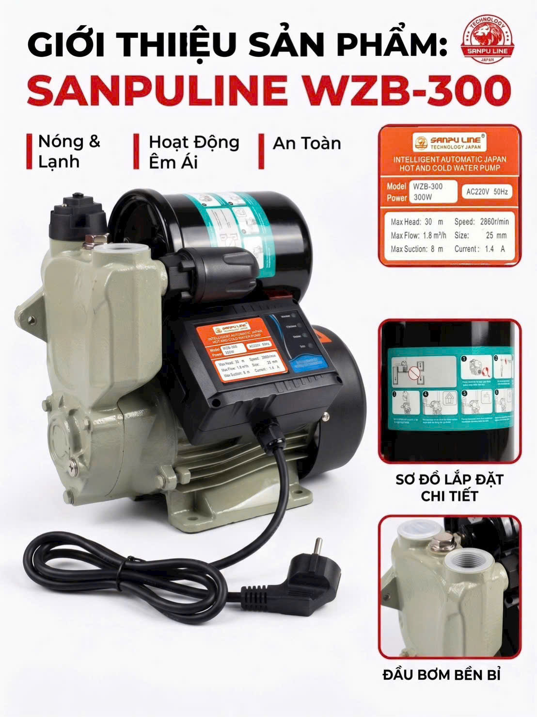 Máy Bơm Tăng Áp Điện tử SANPU LINE 300W - Ảnh 4