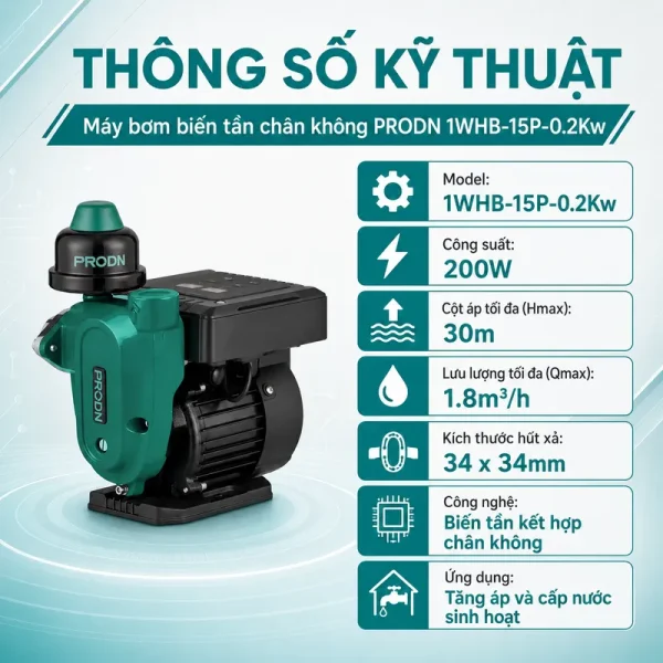 Máy bơm biến tần chân không PRODN 1WHB-15P-0.2Kw - Ảnh 3